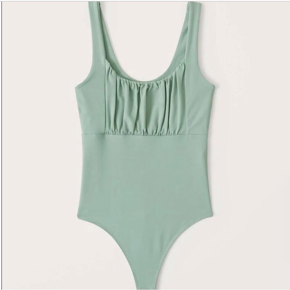 Abercrombie Seafoam Green Seamless Ruched Soft A&F Collection Bodysuit